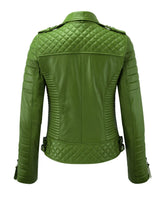 Women Biker Leather Jacket Green freeshipping - SkinOutfit